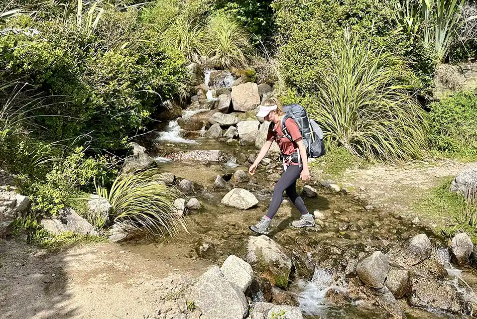 Crossing stream on the Heaphy Track