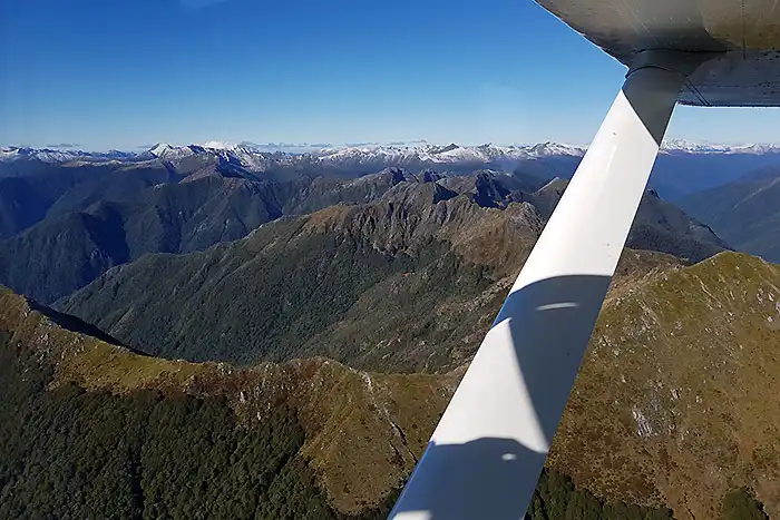 An ariel view of Kahurangi National Park from Golden Bay Air Airvan