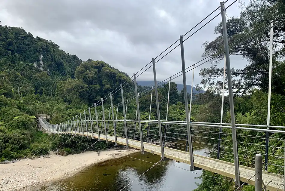 New swingbridge crossing the Heaphy River